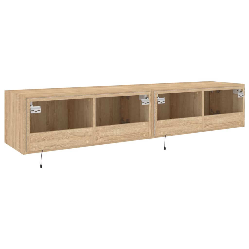 Meubles TV muraux avec lumières LED 2 pcs. Chêne Sonoma 80x35x31cm