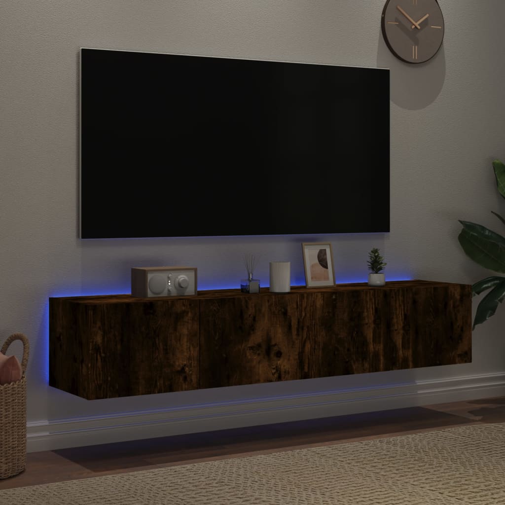 Meubles TV muraux avec lumières LED 2 pièces Chêne fumé 80x35x31cm.