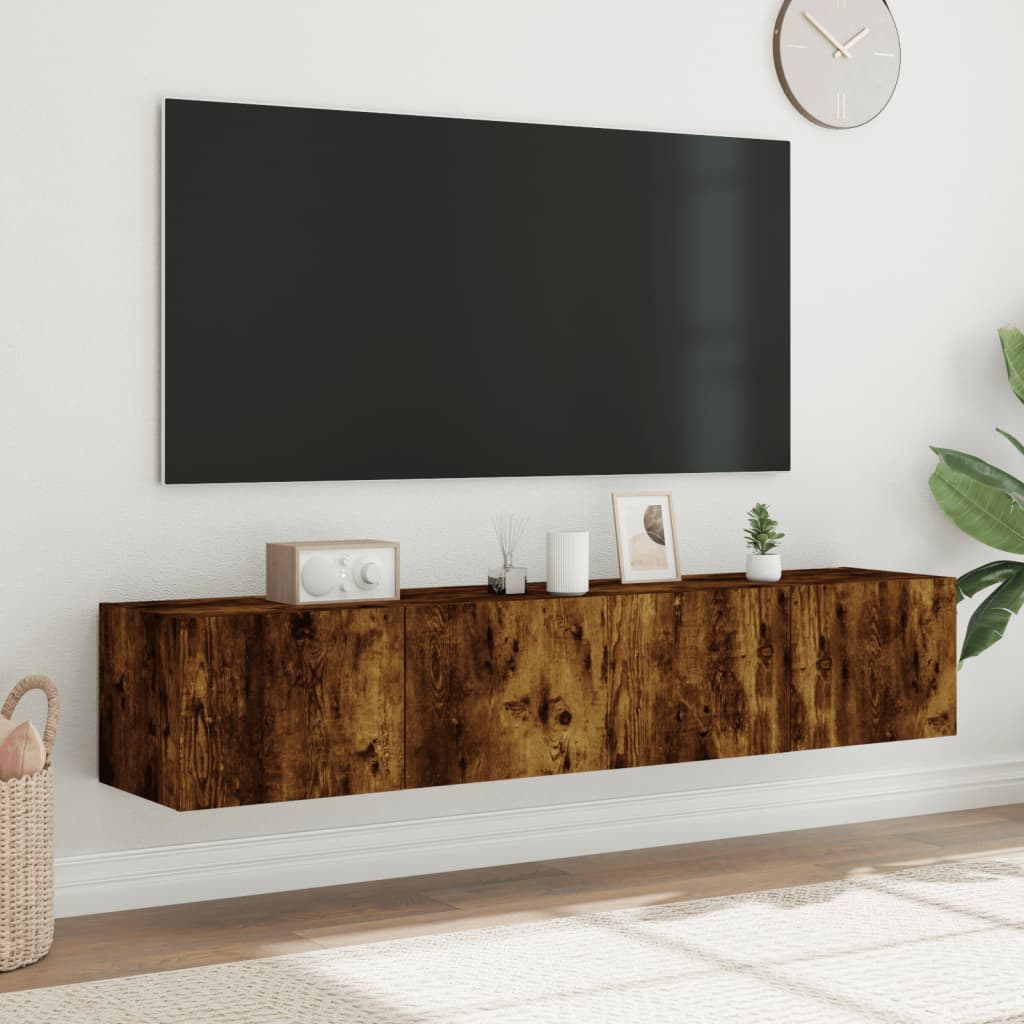 Meubles TV muraux avec lumières LED 2 pièces Chêne fumé 80x35x31cm.