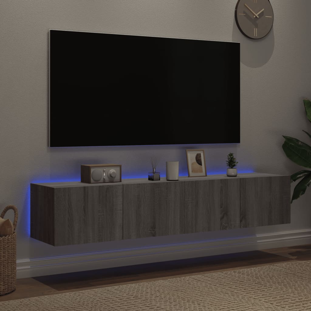 TV-Wandschränke mit LED-Leuchten 2 Stk. Grau Sonoma 80x35x31 cm