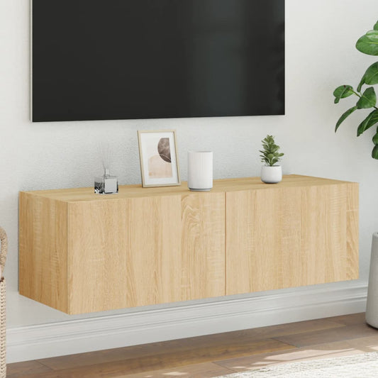 Meuble TV mural avec lumières LED Chêne Sonoma 100x35x31 cm