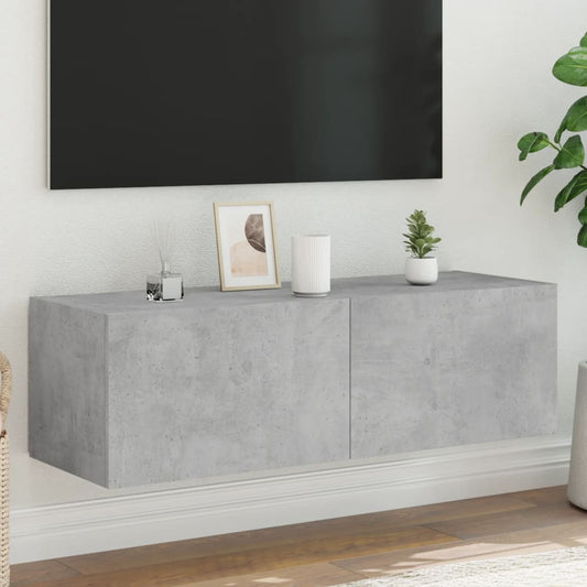 TV wall cabinet with LED lights concrete grey 100x35x31 cm