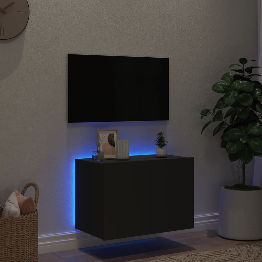 Meuble TV mural avec lumières LED noir 60x35x41 cm