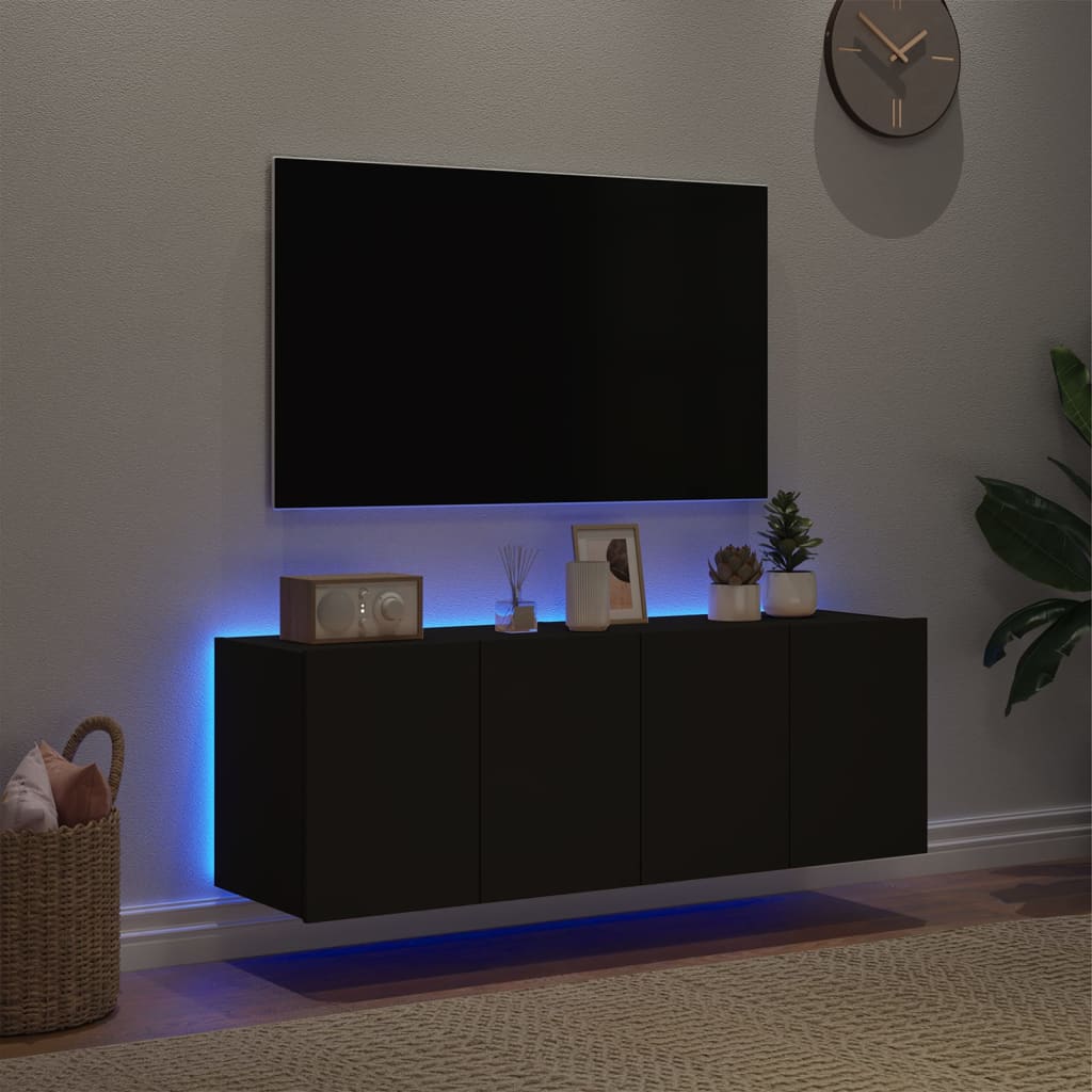 TV-Wandschränke mit LED-Leuchten 2 Stk. Schwarz 60x35x41 cm