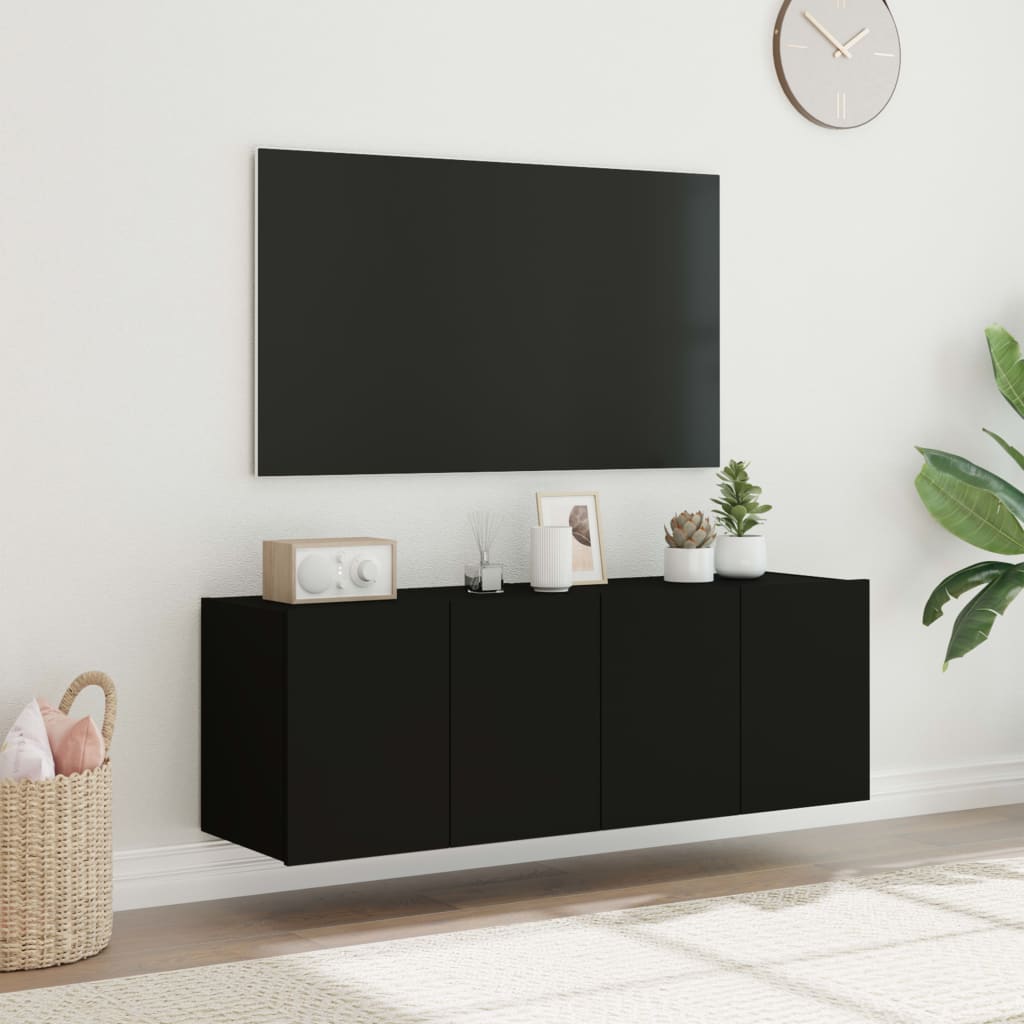 TV-Wandschränke mit LED-Leuchten 2 Stk. Schwarz 60x35x41 cm