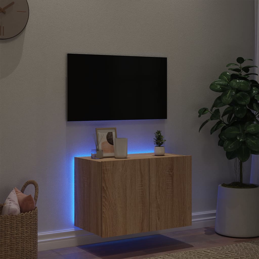 Meuble TV mural avec lumières LED Chêne Sonoma 60x35x41 cm