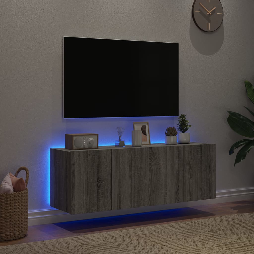 TV-Wandschränke mit LED-Leuchten 2 Stk. Grau Sonoma 60x35x41 cm