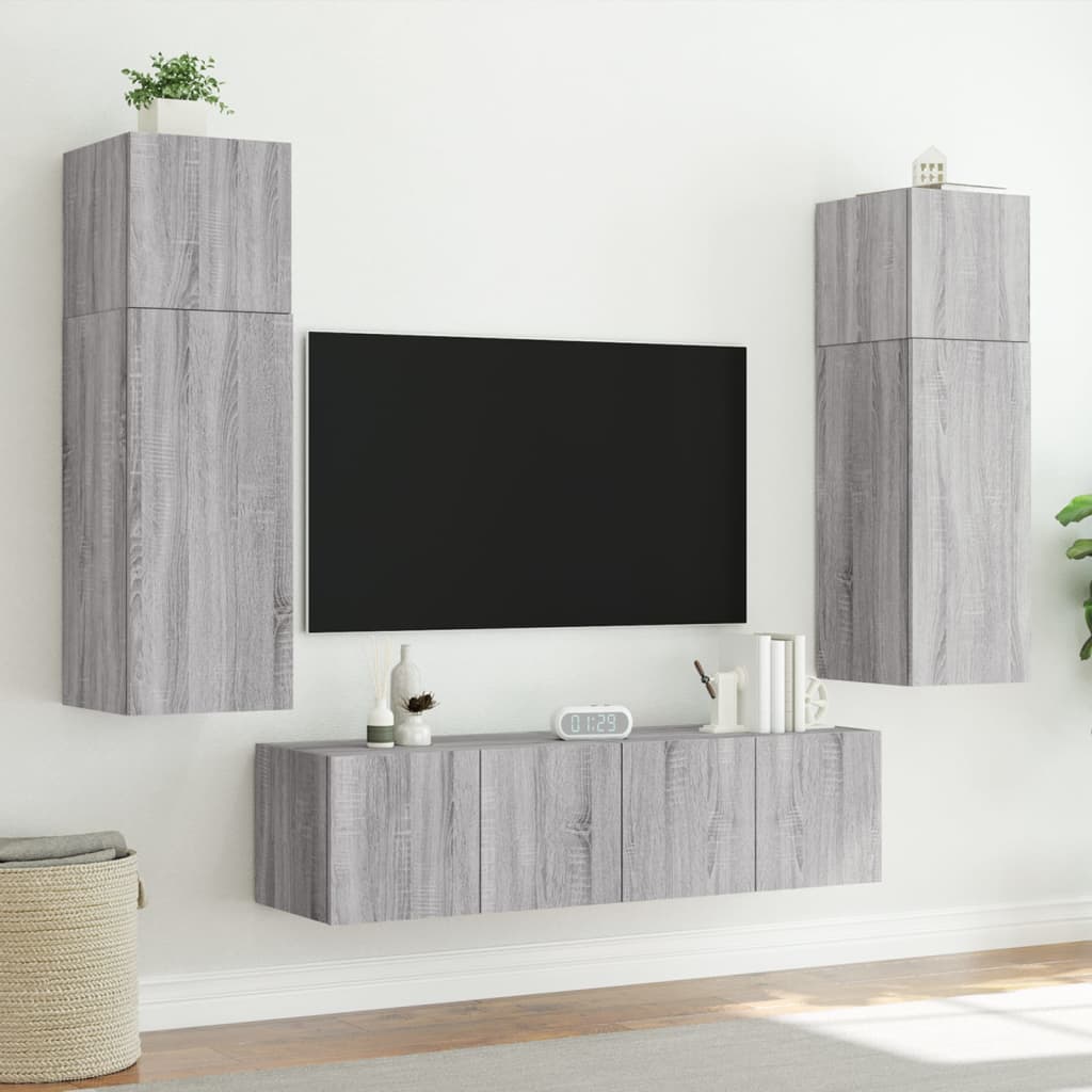 TV-Wandschränke mit LED-Leuchten 2 Stk. Grau Sonoma 60x35x41 cm