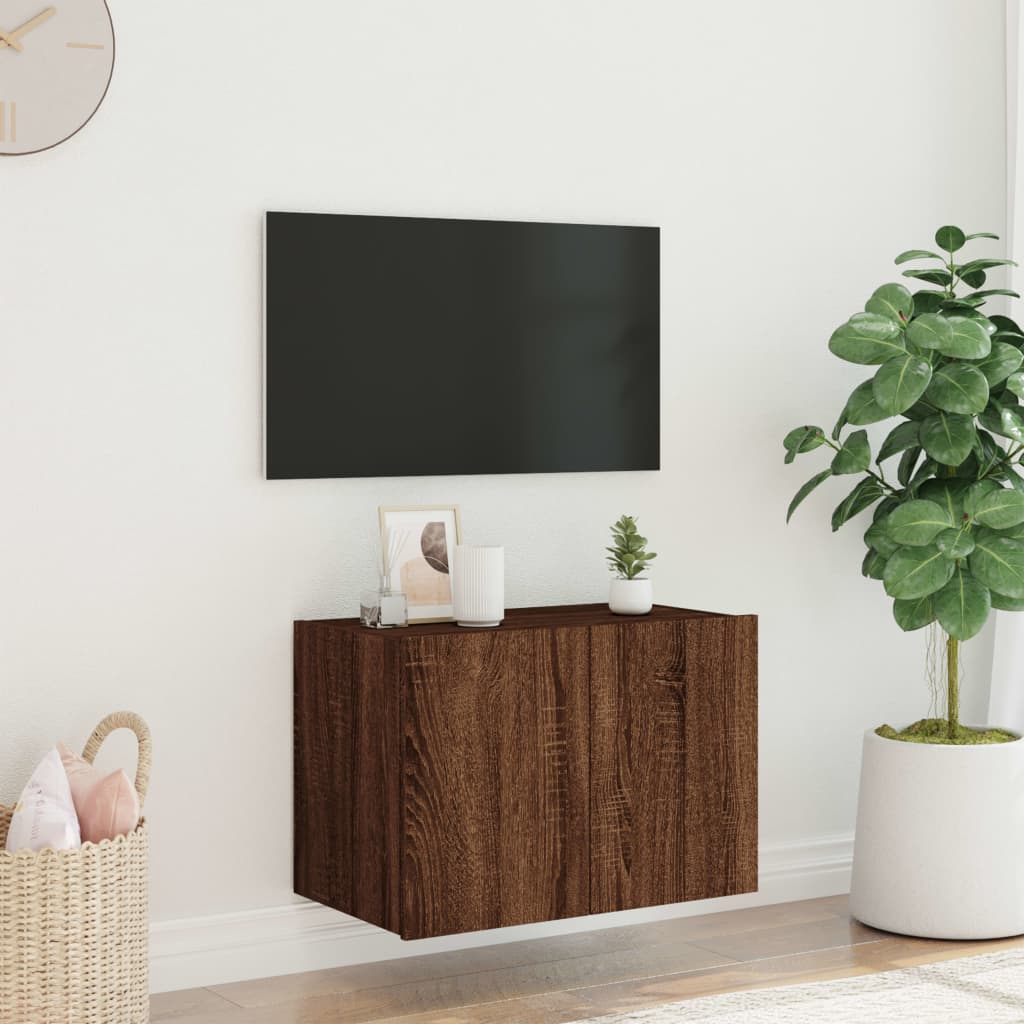 Meuble TV mural avec lumières LED aspect chêne marron 60x35x41 cm