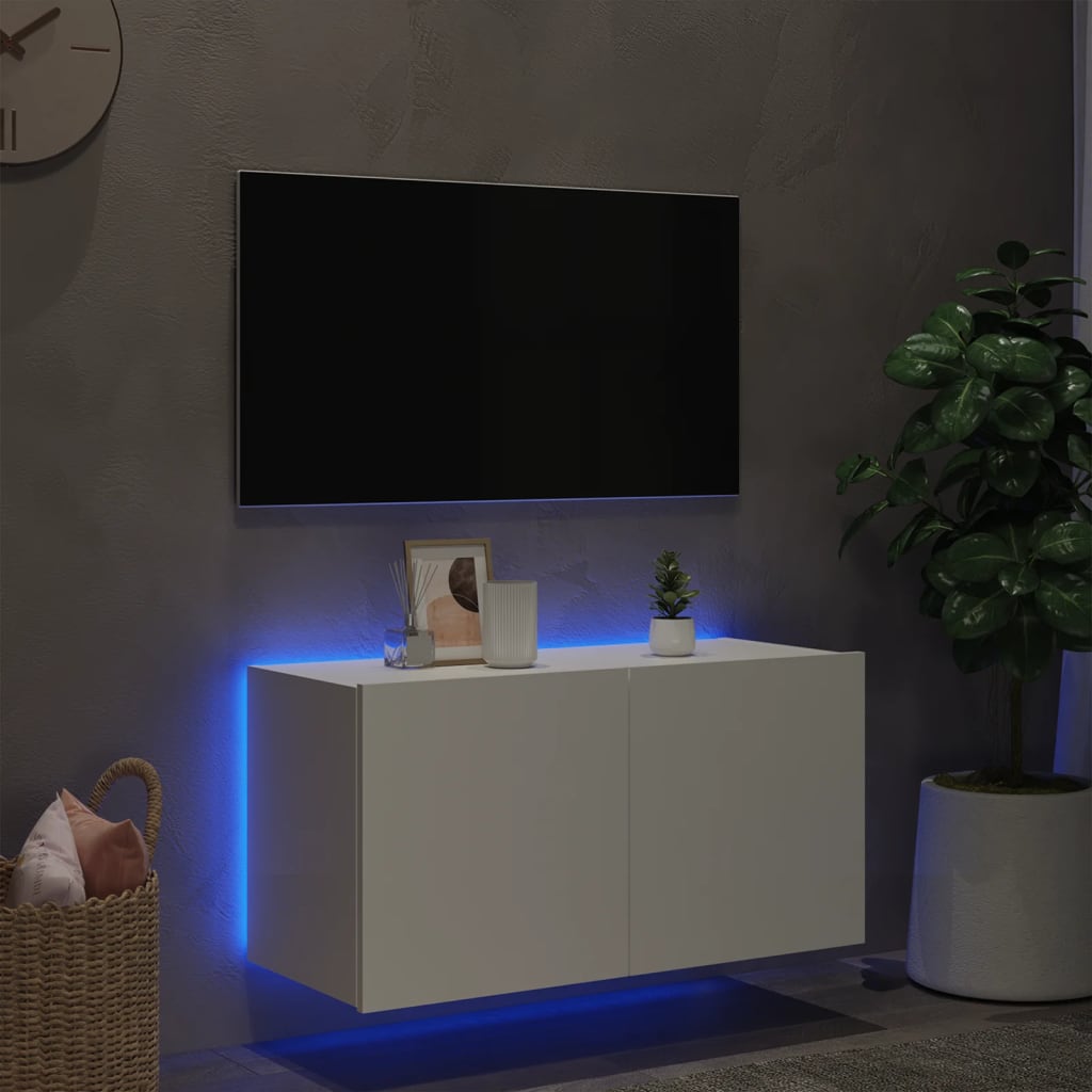 Meuble TV mural avec lumières LED blanc 80x35x41 cm