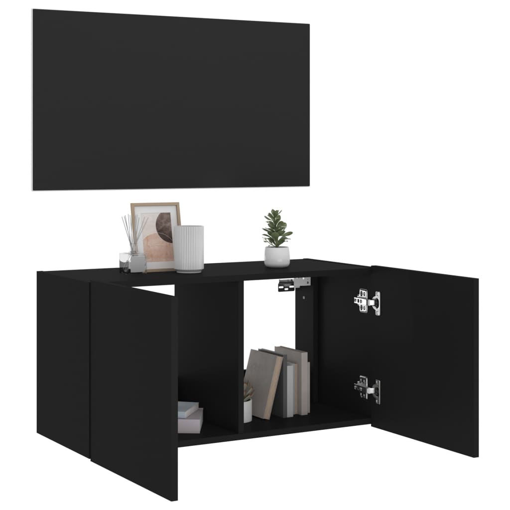 TV-Wandschrank mit LED-Leuchten Schwarz 80x35x41 cm