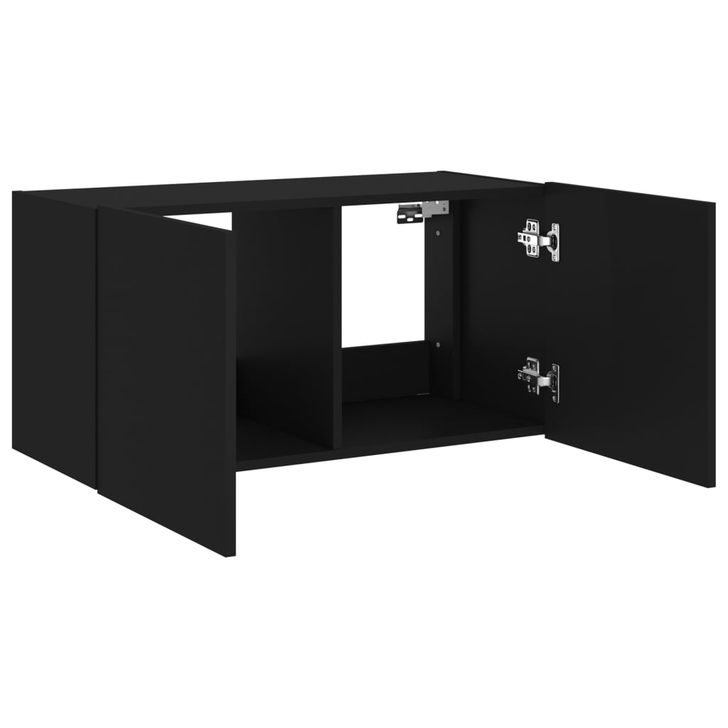 TV-Wandschrank mit LED-Leuchten Schwarz 80x35x41 cm