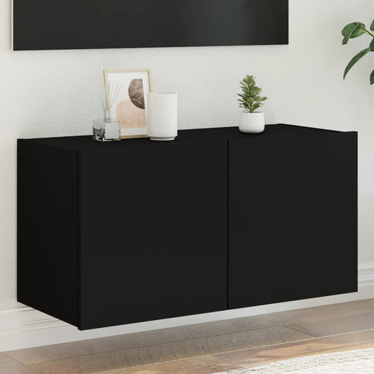 TV-Wandschrank mit LED-Leuchten Schwarz 80x35x41 cm