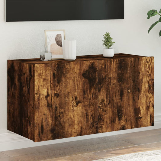 TV-Wandschrank mit LED-Leuchten Räuchereiche 80x35x41 cm