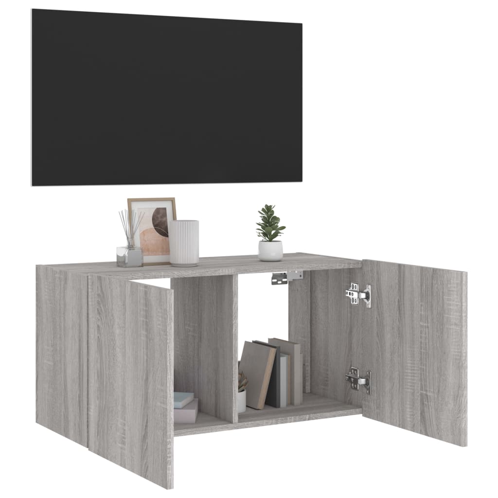 Meuble TV mural avec lumières LED Gris Sonoma 80x35x41 cm