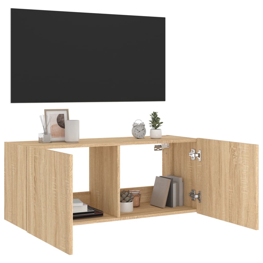TV-Wandschrank mit LED-Leuchten Sonoma-Eiche 100x35x41 cm