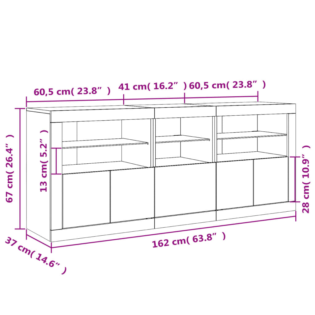 Sideboard mit LED-Leuchten Betongrau 162x37x67 cm