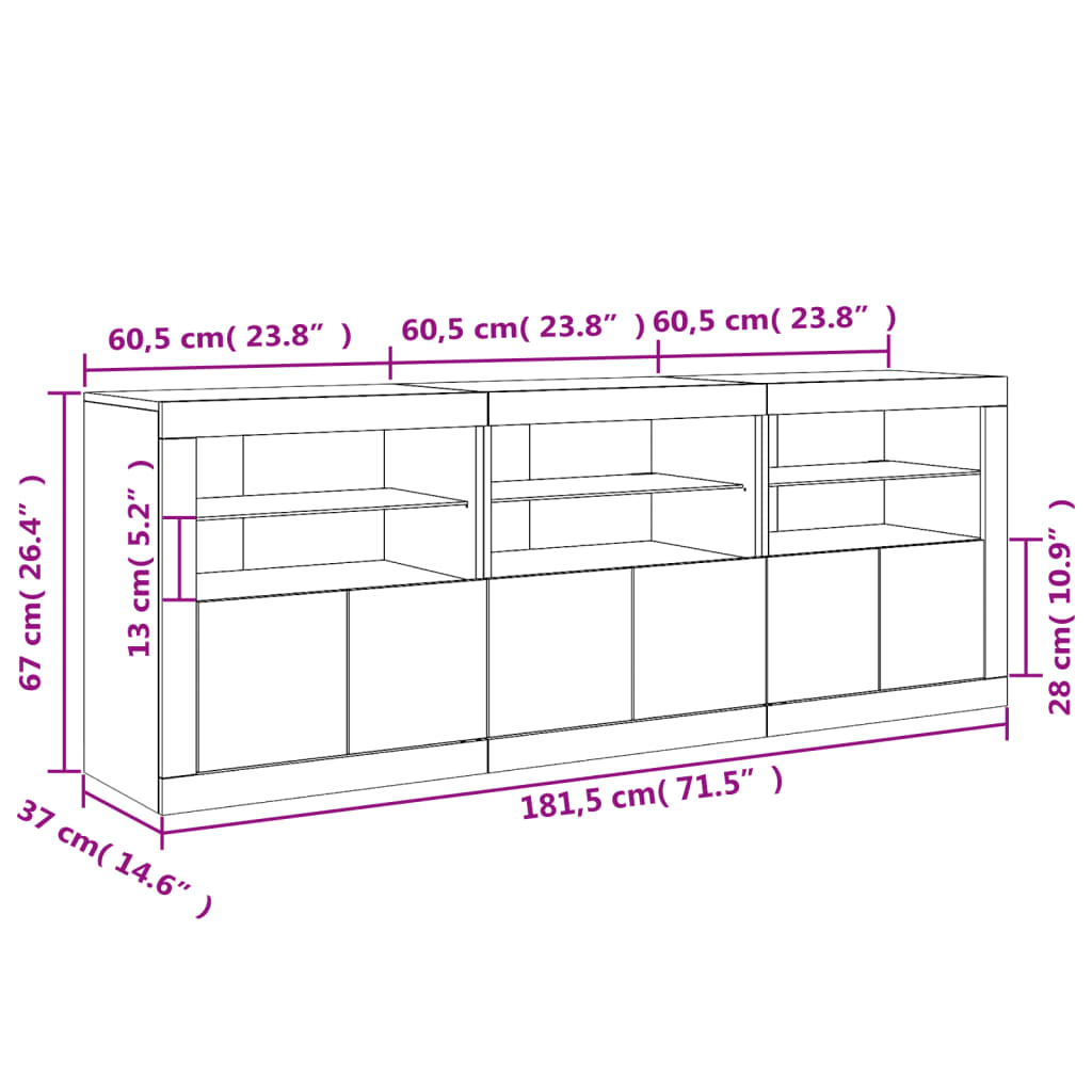 Sideboard mit LED-Leuchten Weiß 181,5x37x67 cm