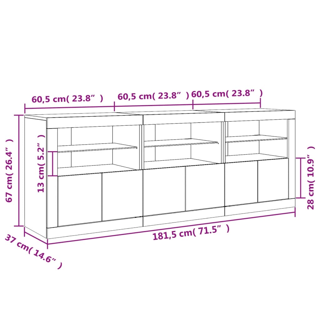 Sideboard mit LED-Leuchten Sonoma-Eiche 181,5x37x67 cm
