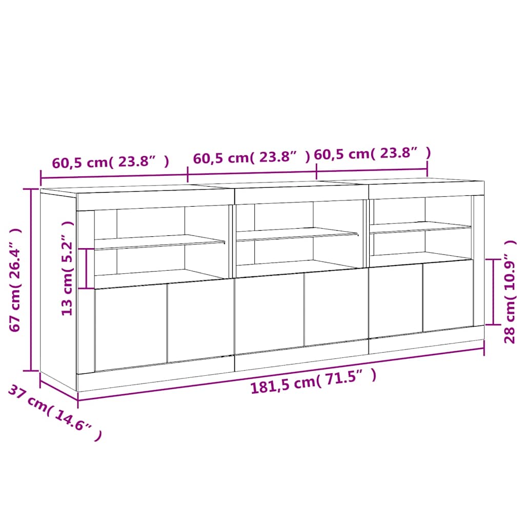 Sideboard mit LED-Leuchten Betongrau 181,5x37x67 cm
