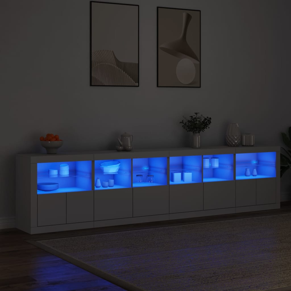 Sideboard mit LED-Leuchten Weiß 283x37x67 cm