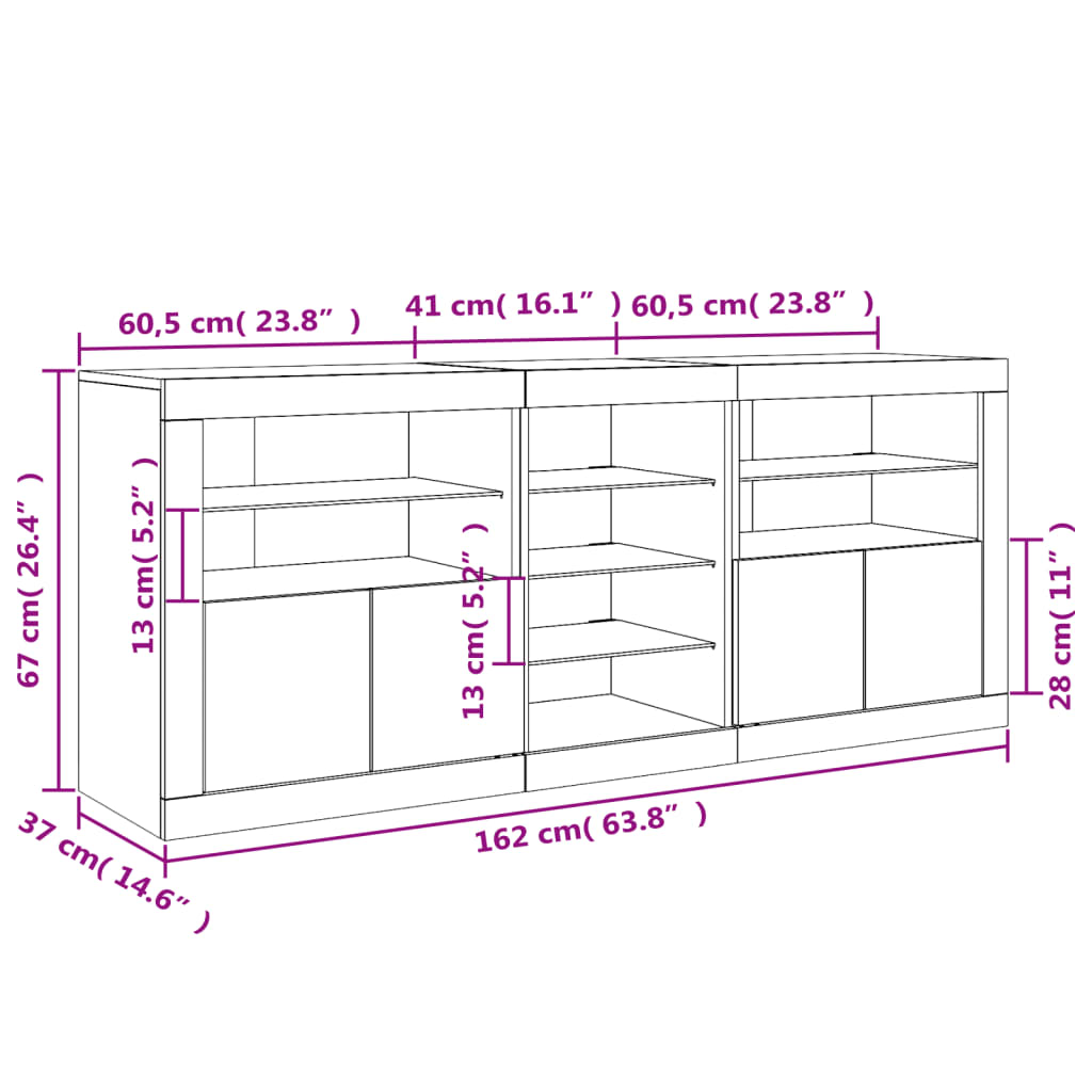 Sideboard mit LED-Leuchten Sonoma-Eiche 162x37x67 cm