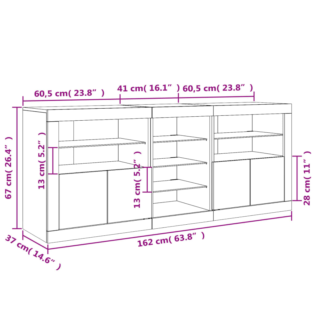 Sideboard mit LED-Leuchten Betongrau 162x37x67 cm