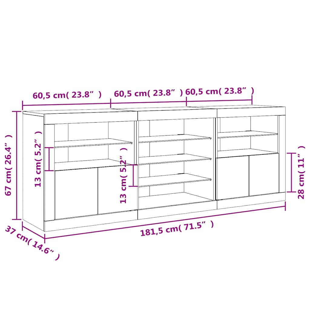 Sideboard mit LED-Leuchten Weiß 181,5x37x67 cm