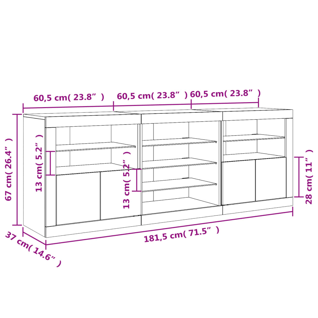 Sideboard mit LED-Leuchten Betongrau 181,5x37x67 cm