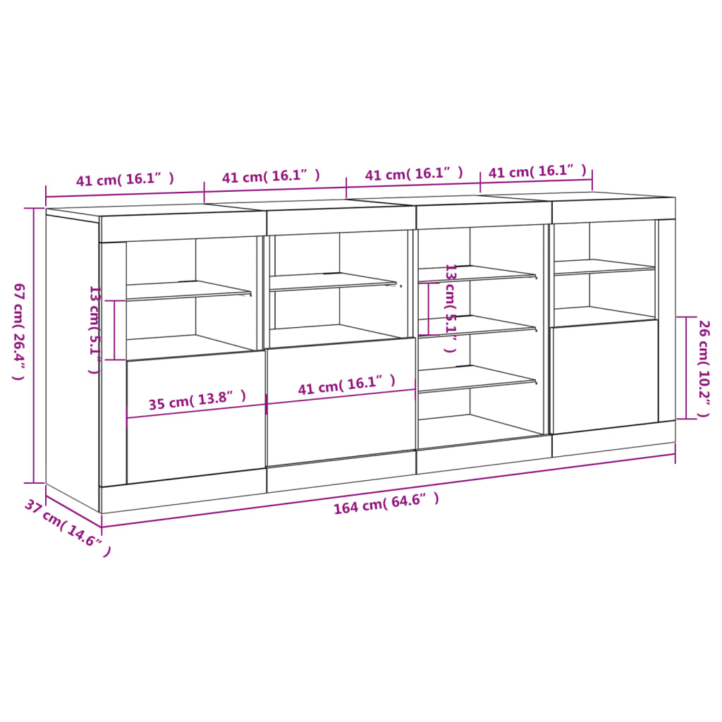 Sideboard mit LED-Leuchten Grau Sonoma 164x37x67 cm
