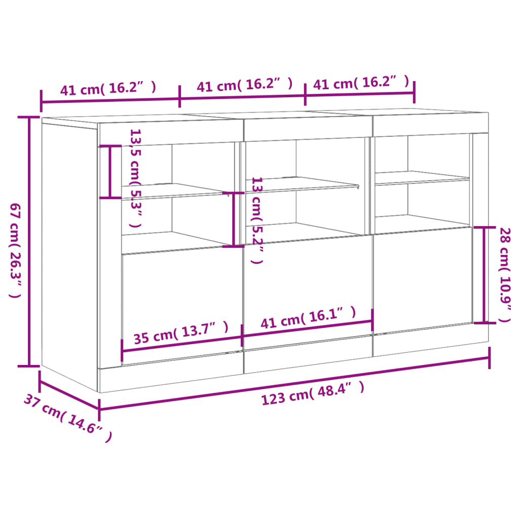 Sideboard mit LED-Leuchten Räuchereiche 123x37x67 cm