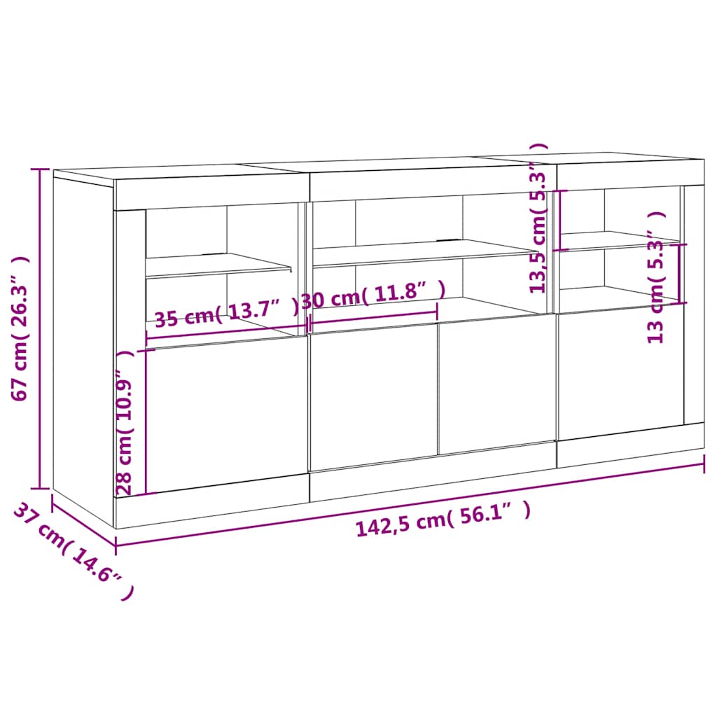 Sideboard mit LED-Leuchten Betongrau 142,5x37x67 cm
