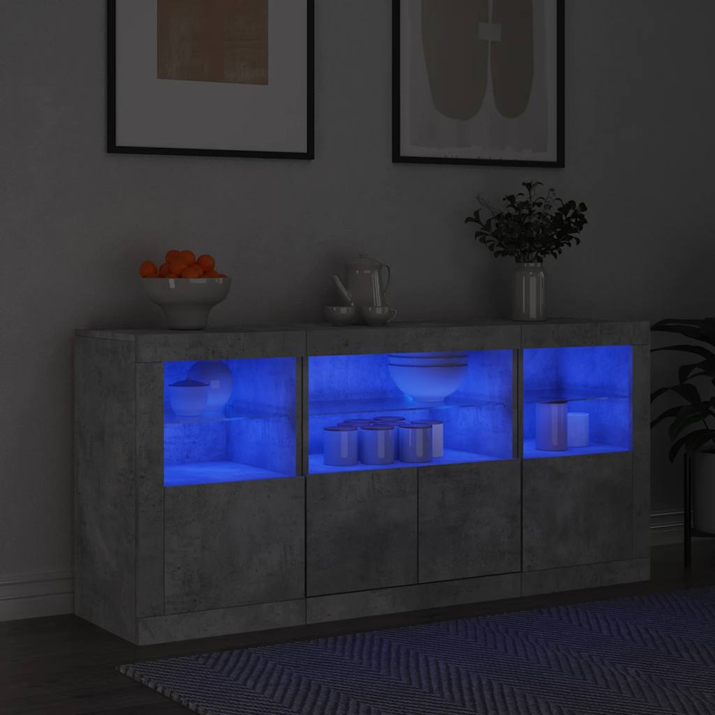 Sideboard mit LED-Leuchten Betongrau 142,5x37x67 cm