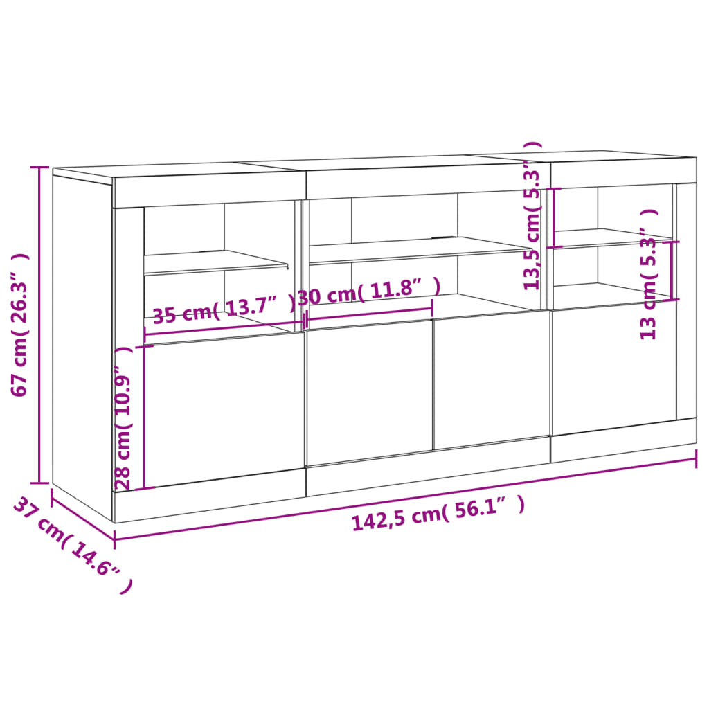 Sideboard mit LED-Leuchten Räuchereiche 142,5x37x67 cm