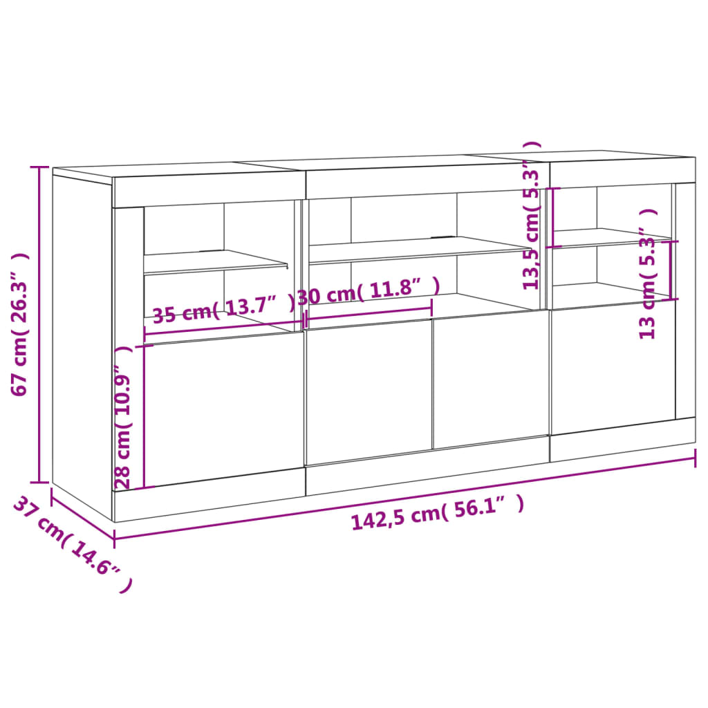 Sideboard mit LED-Leuchten Grau Sonoma 142,5x37x67 cm