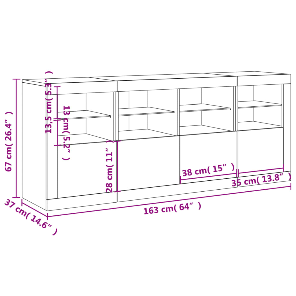 Sideboard mit LED-Leuchten Grau Sonoma 163x37x67 cm