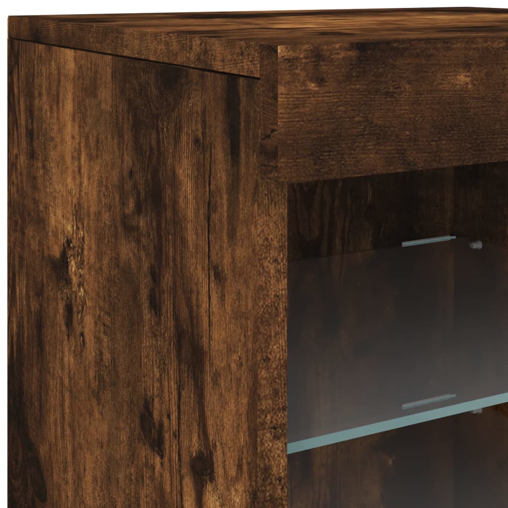 Sideboard mit LED-Leuchten Räuchereiche 123x37x67 cm