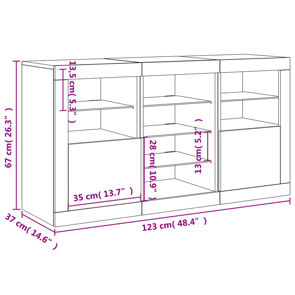 Sideboard mit LED-Leuchten Grau Sonoma 123x37x67 cm