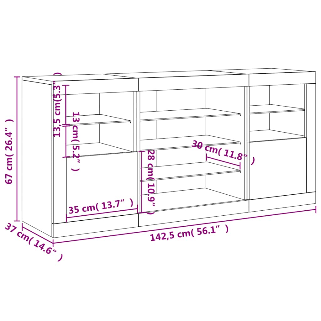 Sideboard mit LED-Leuchten Weiß 142,5x37x67 cm