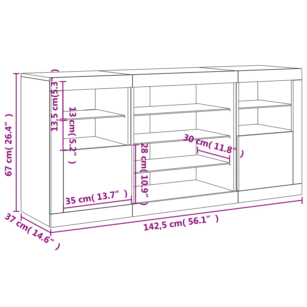 Sideboard mit LED-Leuchten Räuchereiche 142,5x37x67 cm