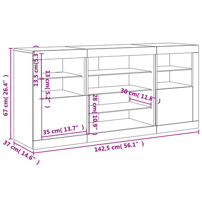 Sideboard mit LED-Leuchten Grau Sonoma 142,5x37x67 cm