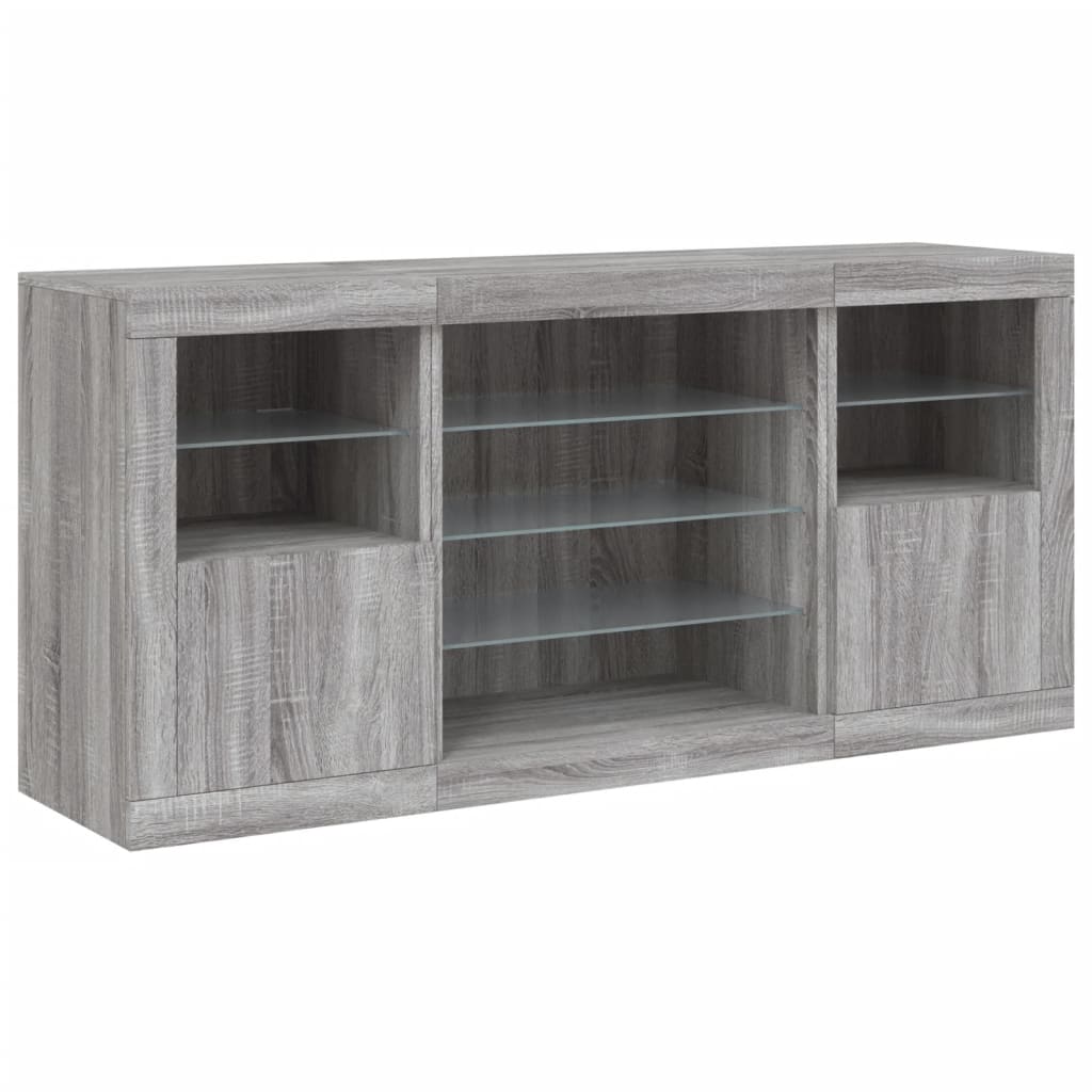 Sideboard mit LED-Leuchten Grau Sonoma 142,5x37x67 cm