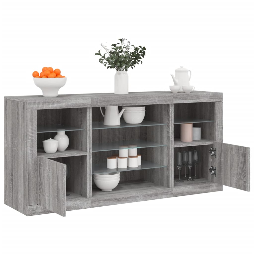 Sideboard mit LED-Leuchten Grau Sonoma 142,5x37x67 cm