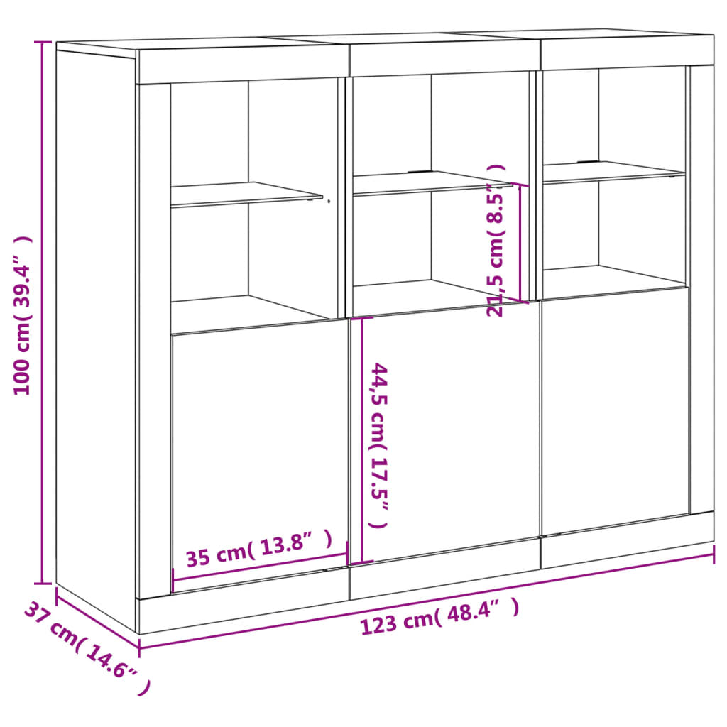 Sideboards mit LED-Leuchten 3 Stk. Weiß Holzwerkstoff