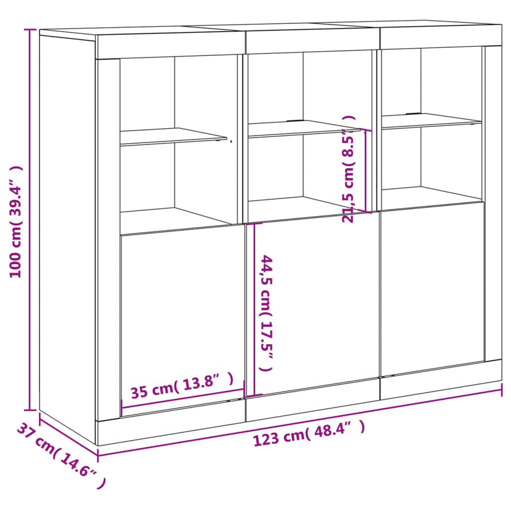 Sideboards mit LED-Leuchten 3 Stk. Räuchereiche Holzwerkstoff