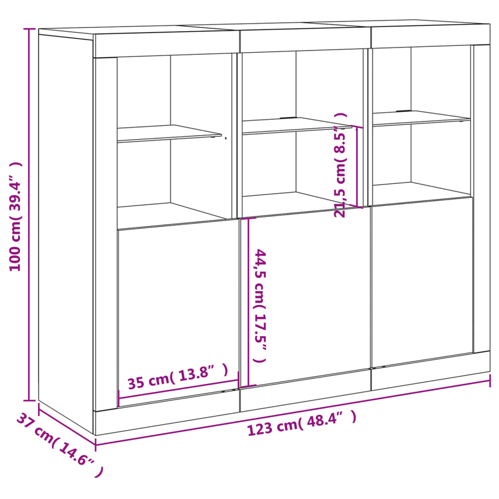 Sideboards mit LED-Leuchten 3 Stk. Grau Sonoma Holzwerkstoff
