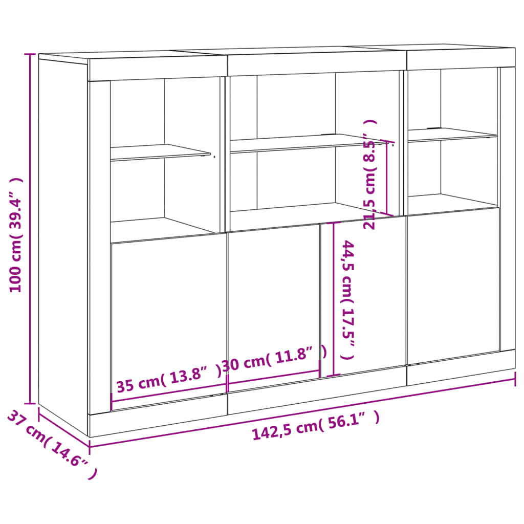 Sideboards mit LED-Leuchten 3 Stk. Weiß Holzwerkstoff