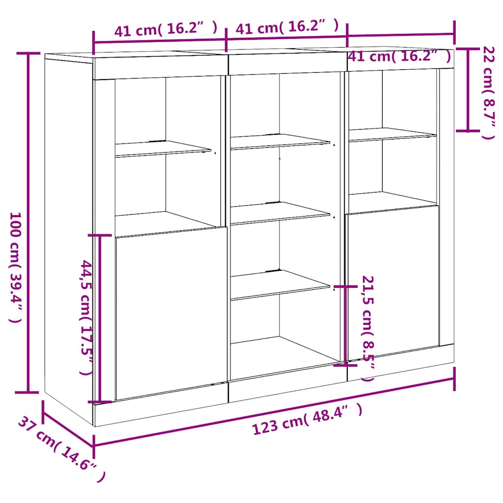 Sideboards mit LED-Leuchten 3 Stk. Betongrau Holzwerkstoff