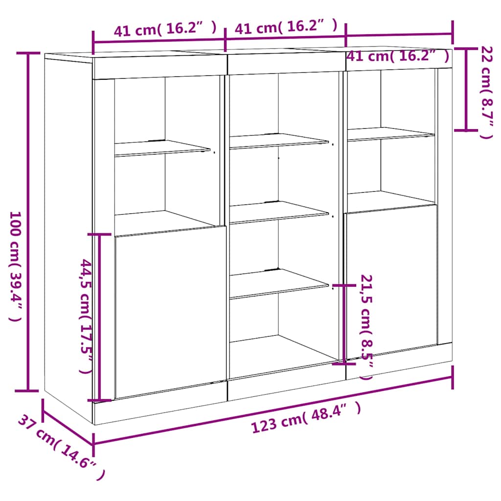 Sideboards mit LED-Leuchten 3 Stk. Räuchereiche Holzwerkstoff