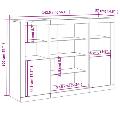 Sideboards mit LED-Leuchten 3 Stk. Weiß Holzwerkstoff